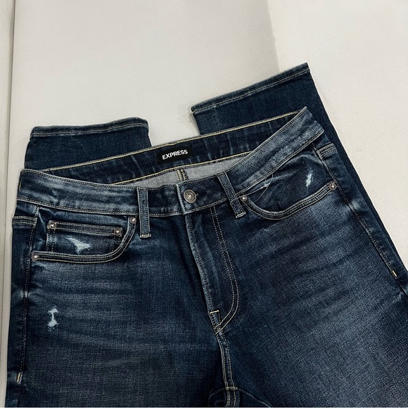Express Slim Size 32 X 31 Blue Denim Jeans Pants Stretchy Zip Fly - Picture 3 of 8